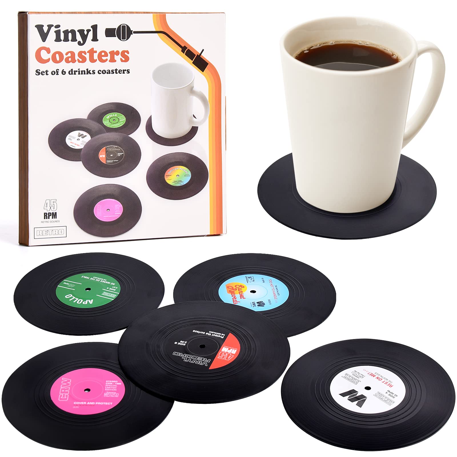 Set de 5 Posavasos de Vinilo Retro